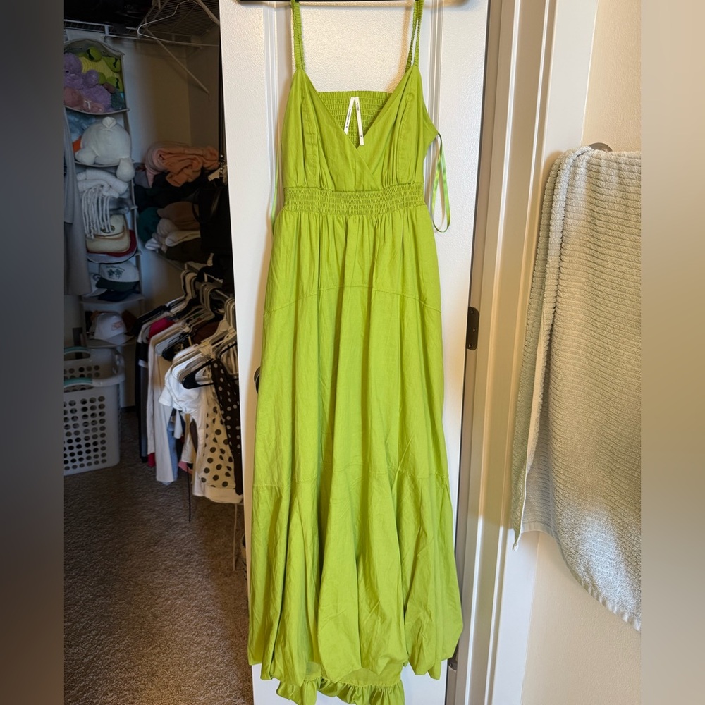 Anthropologie Green Spaghetti Strap Maxi Dress